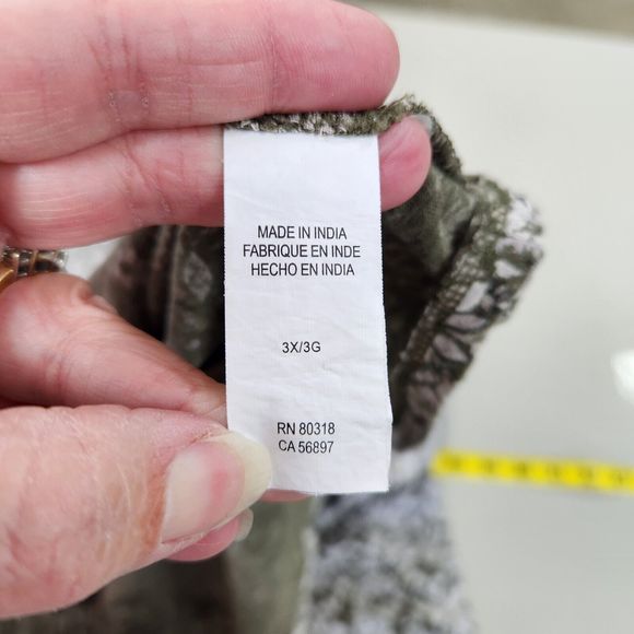 Lucky Brand Womens Plus Scoop Neck Tunic Blouse 3X Green Floral Long Sleeve Boho - Picture 4 of 10